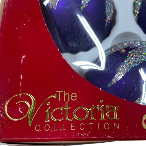 The Victoria Collection Vintage Purple Glitter Christmast Ornament Set of 4 EUC - Picture 4 of 5